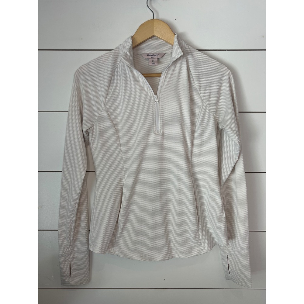 Tommy Bahama Golf Womens White Textured Quarter Zip Pullover Long Sleeve Small